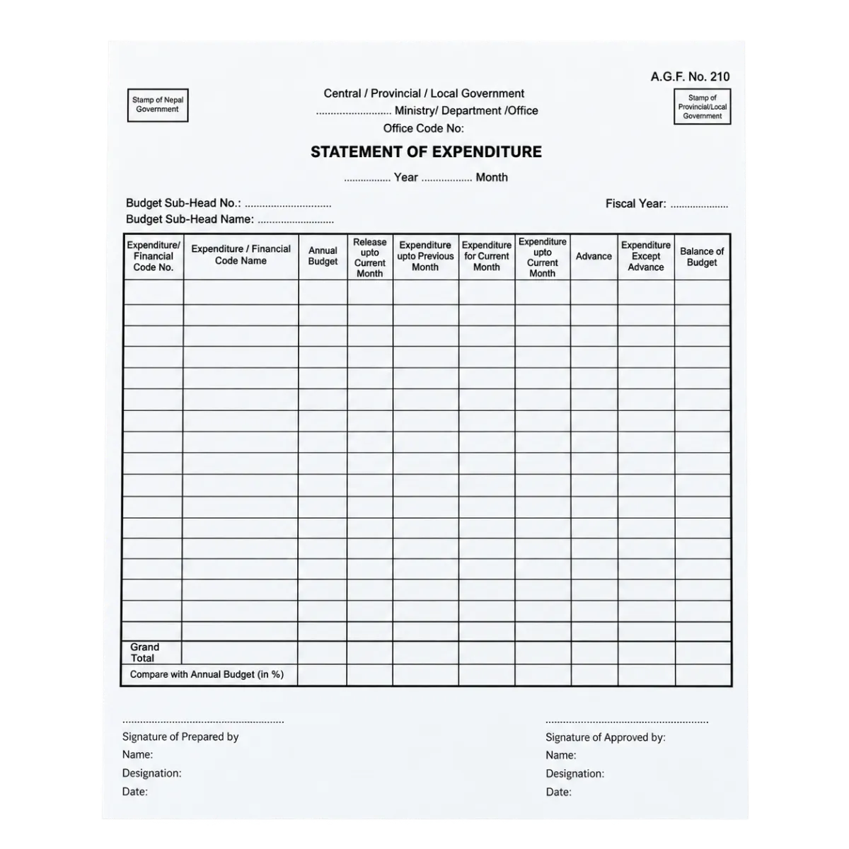 Statement Of Expenditure 